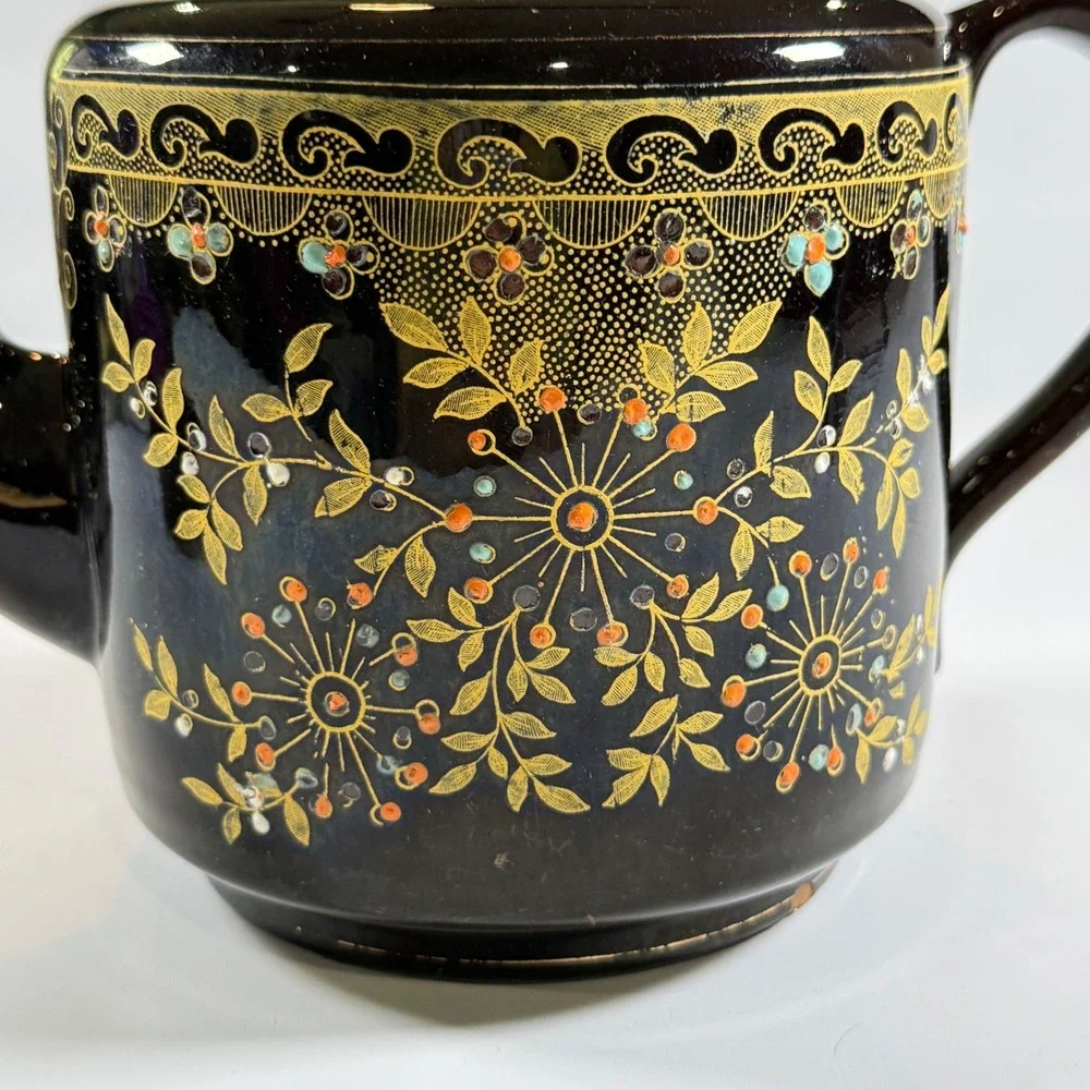 VTG Lingard Webster &‎ Co Teapot Tunstall England Black Gold Floral Chinoiserie